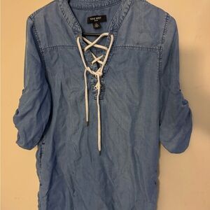 Nine West Light Blue Lace-Up Blouse